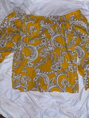 INC International Concepts Yellow Paisley Print Top
